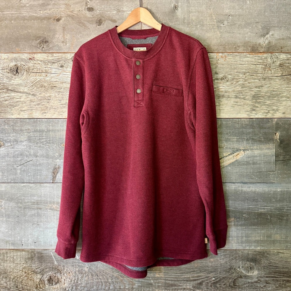 LL Bean Mens Katahdin Iron Works Bonded Waffle Fleece Henley M Tall Red Work